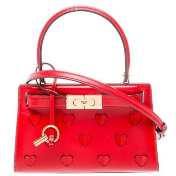 Tory Burch Lee Radziwill Petite Heart Embossed Red Leather Bag Crossbody - Picture 9 of 15